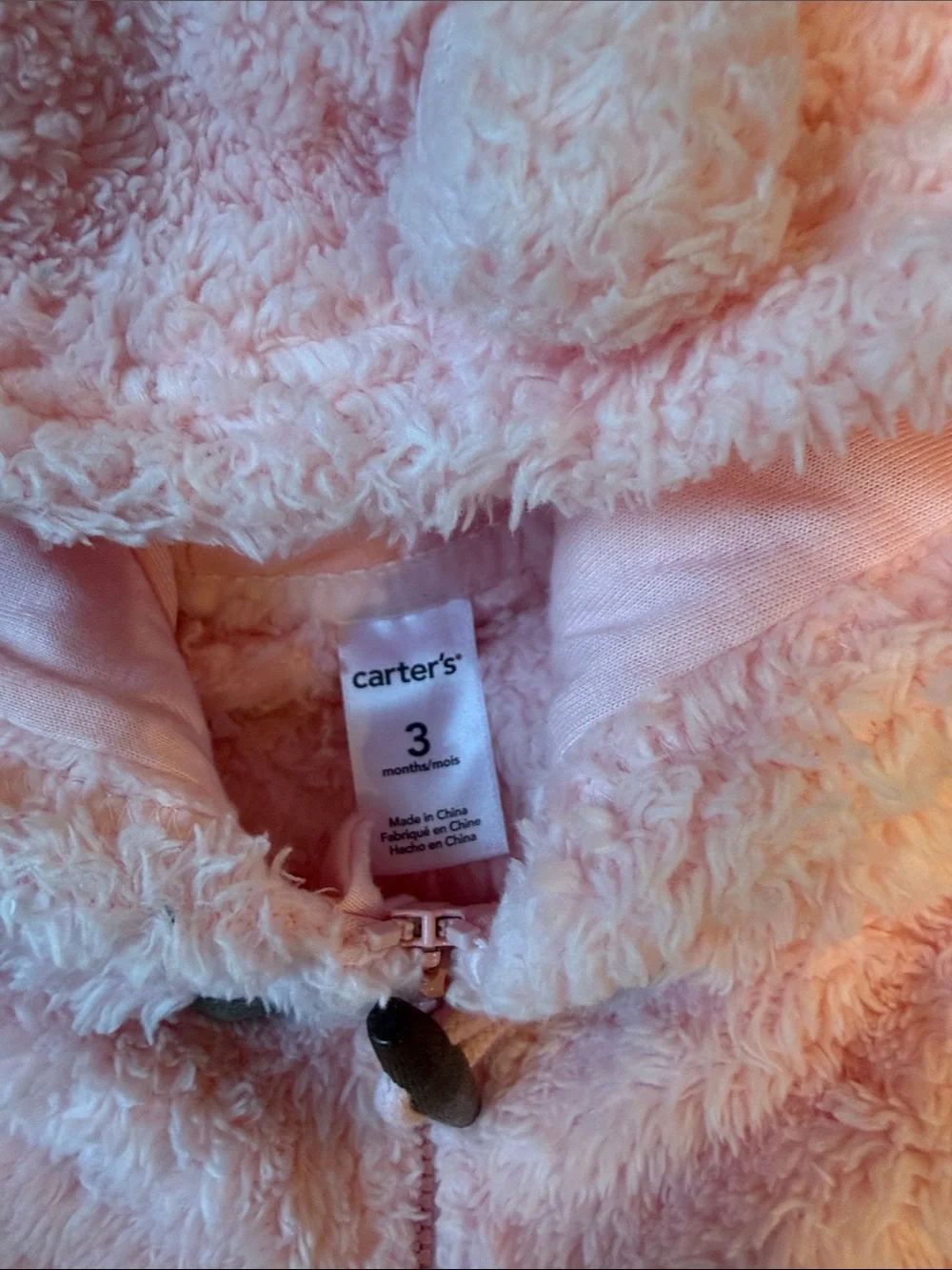 Carter's Soft Pink Plush Hooded Baby Footed One-Piece